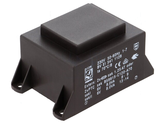 Transformator: ingegoten; 16VA; 230VAC; 6V; 6V; 1334mA; 1334mA; PCB Transformator: ingegoten; 16VA; 230VAC; 6V; 6V; 1334mA; 1334mA; PCB